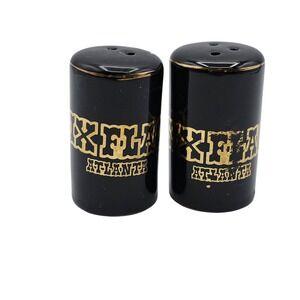 Six Flags Salt Pepper Shakers Atlanta GA Black Gold Vintage Ceramic Japan Set